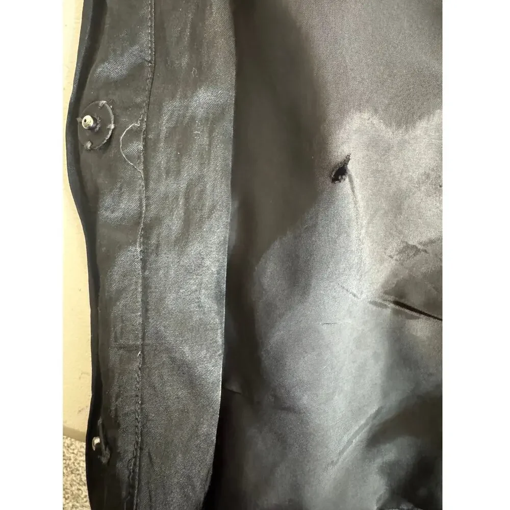 Eileen Fisher Woman black satin crinkle jacket lined snap up loose sleeve Sz XL